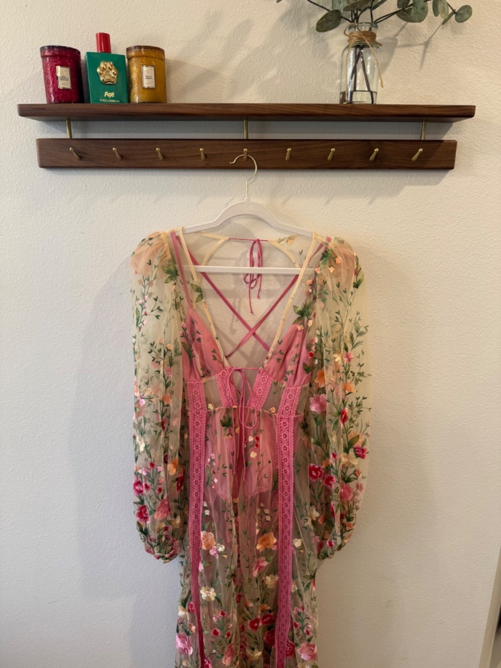 For Love & Lemons Pink Floral Embroidered Luna Maxi Dress (S) - Picture 4 of 4